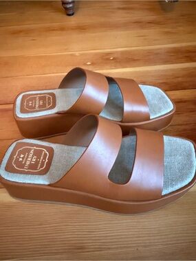 Emerson Fry Brown Double-Strap Platform Slide Mules